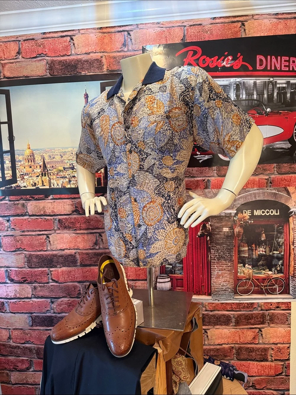 SUMMA Silk Shirt in Navy and Gold Paisley Print